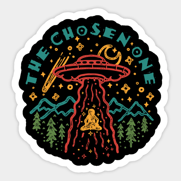 The Chosen One Vintage Alien Abduction Sticker by Teequeque